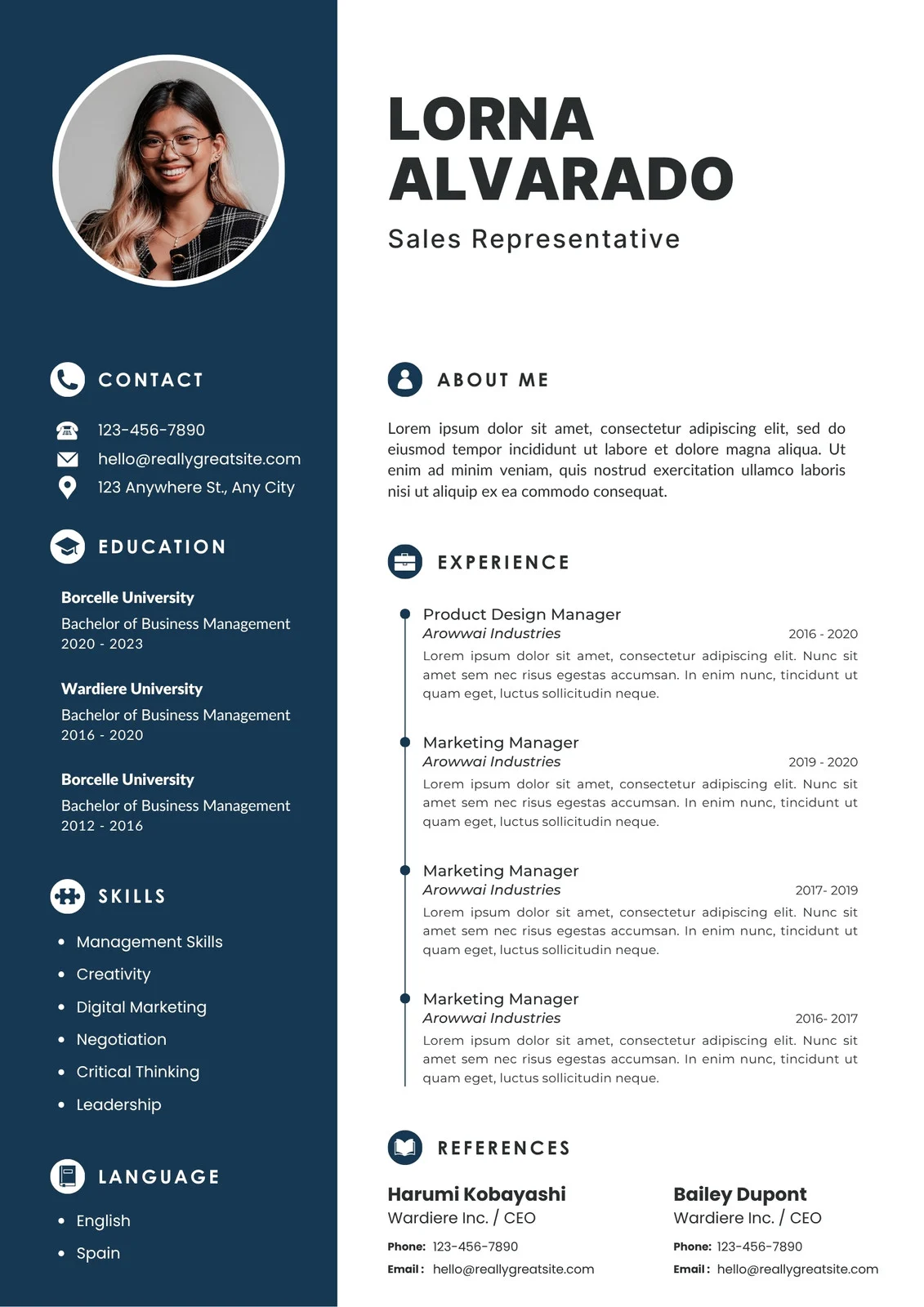 Professional Sales Representative Resume Template – Lorna Alvarado — Design Templates template preview